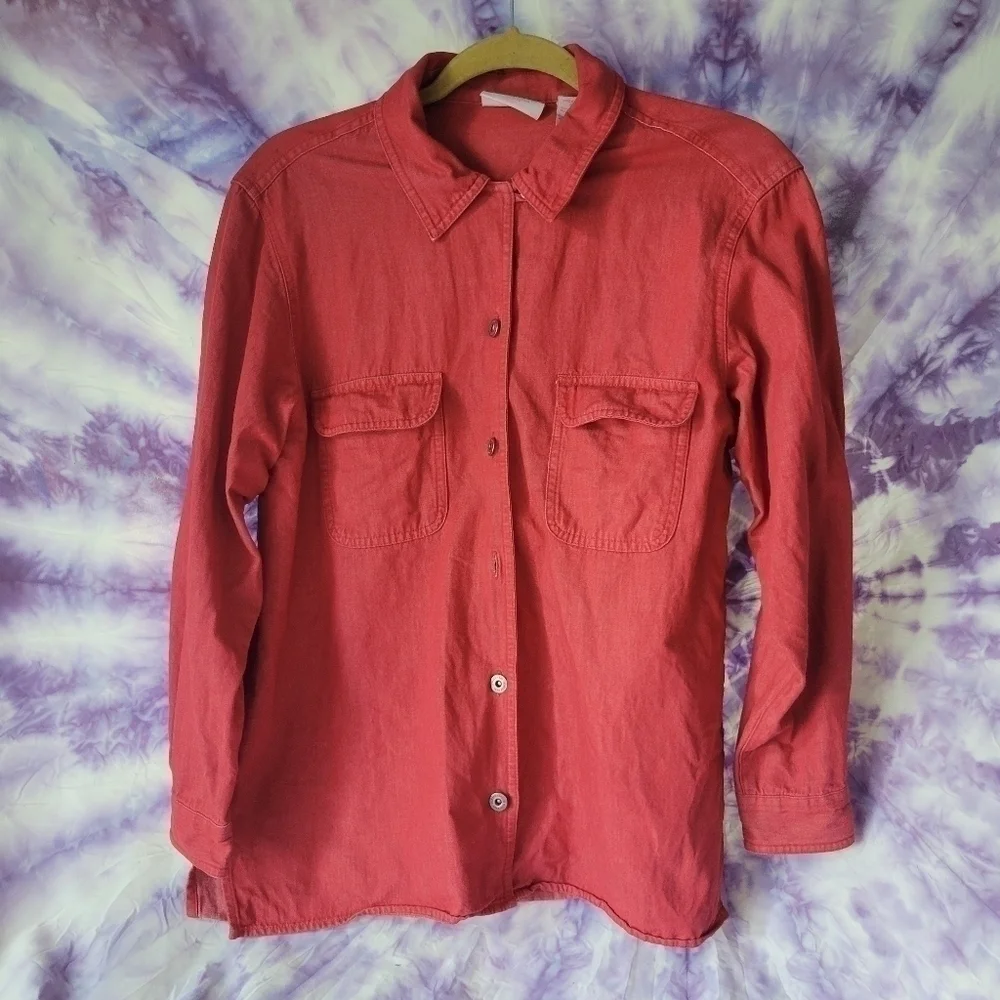 Liz Clairborn Women's Red Light Denim Button Up Shirt/Jacket Size Medium Petite